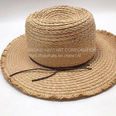 Summer Lafite Woven Round Top Raglan Shade Straw Hat Beach Vacation Fashion Casual Hat