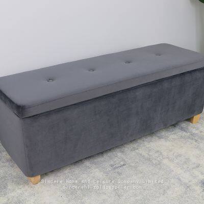 Hot-sale Living Room Comfortable Velvet Upholstered Modern Classic Indoor Solid Wood Frame Luxury Design Storage Foldable Ottoman Bench photo-3