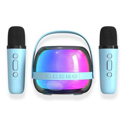 Mini Music Bluetooth Led Night Light Karaoke Machine Portable Speaker Microphone Machine Toy With 2 Wireless Mic