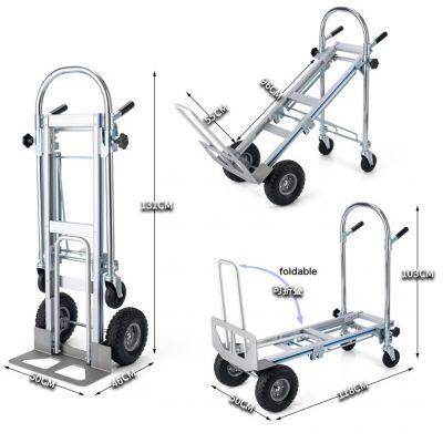 3 in 1 Style Aluminum Trolley Foldable Push Cart 770lbs/250KG weight capacity with Inflatable and Solid Rubber wheels