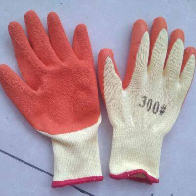 300# yellow cotton thread 13 gauge knitted orange wrinkled latex palm coated safety work gloves
