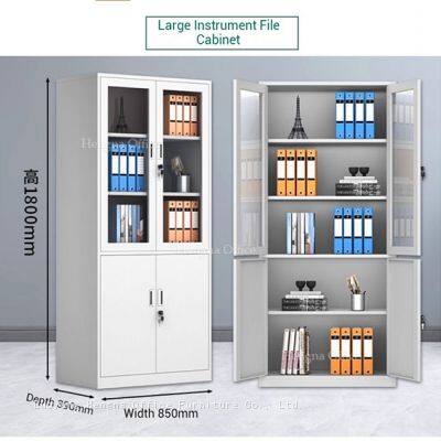 Offset Three-drawer Filing Cabinet MOS003 With Built-in Security Safe and Glass Display Doors|W850D390H1800mm| for Executive Office and Financial Room