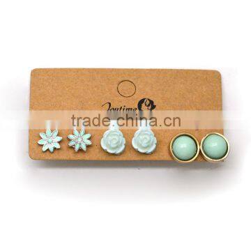 Spring is Coming Design Young Girl's Fancy Green Flower Earring Set Jewelry