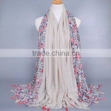 Small Flower and Polka Dot Printed Tassel Viscose Islamic Scarf for Women