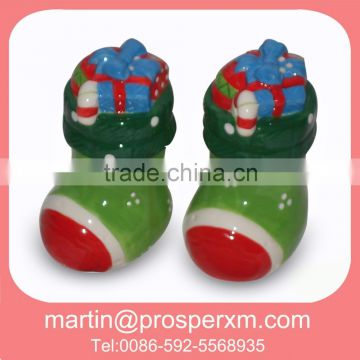 Wholesale christmas ceramic shoes salt and pepper shaker