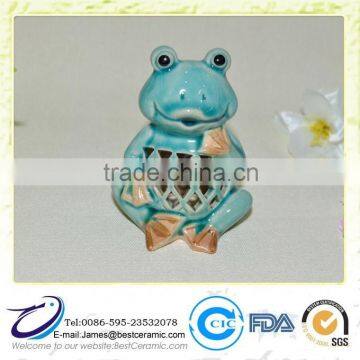 Blue Glazed Ceramic Frog Garden handmade decorative