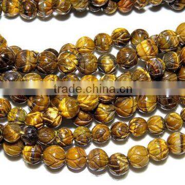 Tiger Eye Carving Smooth Beads Round Shape 16.5" Inches 8.5X9MM Approx 100% Natural Good Quality On Wholesale Price.