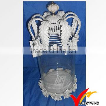 Shabby chic white 16 oz glass jars with crown design lid