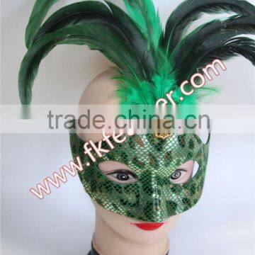 Green Cock Feather Mask Face Snake Skin Decoration photo-6