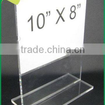 Clear handmade T-shape acrylic sign holder 10x8