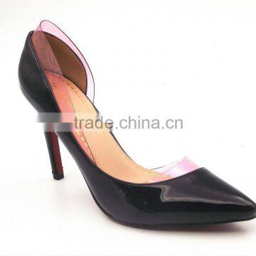new fashion pointed toe sides empty high heel shoes with plastic