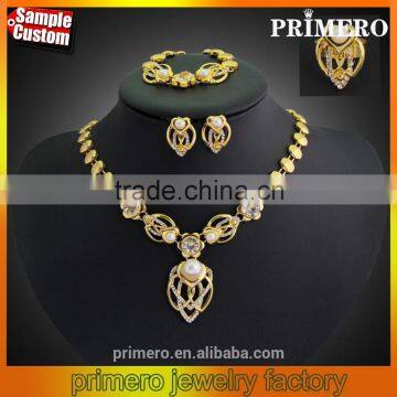 18k Gold Filled Pearl Clear Austrian Crystal Necklace Bracelet Earring Ring Jewelry Set