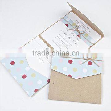 Romantic & fresh blue kraft paper pocket fold wedding invitations with dot pattern