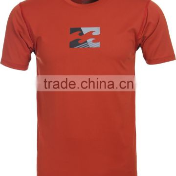 92% Polyester 8% Spandex (Lycra) Short Sleeves Dark Red Color Compression Shirt / Rash Guard with Printing