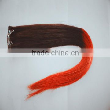 Made in china color 1B#/Red wholesale cheap ombre remy tape hair extension