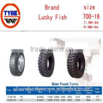 LIGHT TRUCK tyre Lucky Fish brand 7.50-16 PATTERN: LUG,RIB,MAX,Bias design,manufacture factory