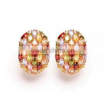 18K Champagne Gold Multi-color Marquise-cut AAA Cubic Zircon Mirco Paved Egg Shape earrings for Women