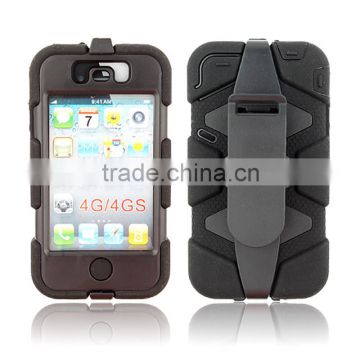 New best selling hard heavy duty Shockproof Armor rubber Case Cover For iPhone 4S with screen protector and kickstand