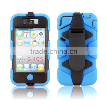 Popular stand rubber protector cover for iPhone 4 4S with belt clip