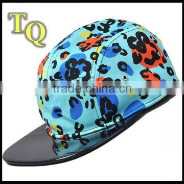 colorful 5panel leopard print leather brim camper hats