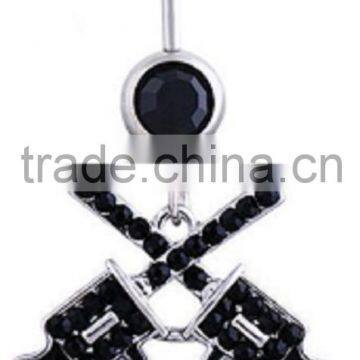 Black CZ Gem Gun Pistol 14G Belly Navel Ring