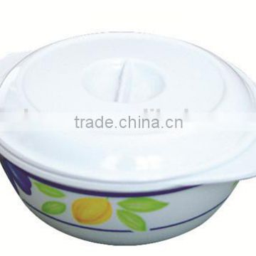 round printed melamine soup tureen with two handle + lid CB-05