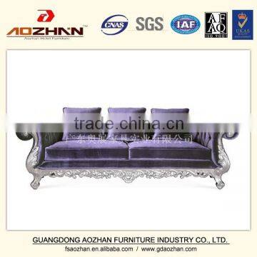 Silver Exquisite Carved Purple Velvet Hotel Fabric Sofa photo-6