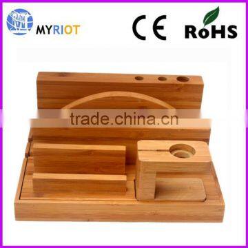100% bamboo wood multi-device charging Station phone stand