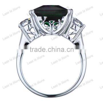 Silver Large Green Stone Cocktail Gay Men's Ring photo-3
