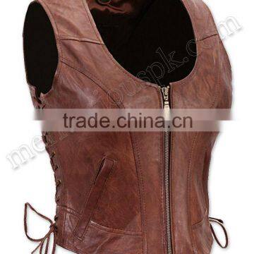 Women Brown Leather Waistcoats