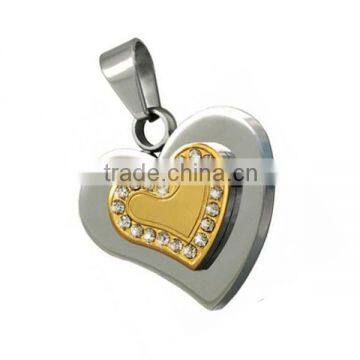 Highpolished solid 316l stainless steel pendants double heart charms jewelry small gold heart pendant puffy heart pendant LP5048