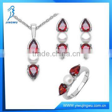 2014 New Arrival Ruby Pearl 925 Sterling SilverJewelry Set Crystal Jewelry