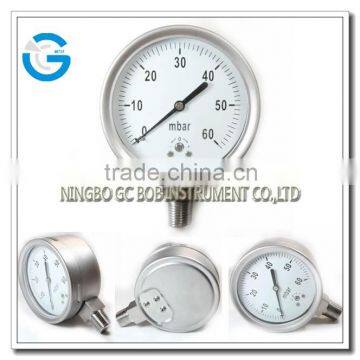 4 inch High quality all stainless steel bottom connection low pressure gauge mbar