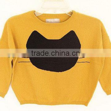 TYSL02 Kids Fashion Swearer /100%cotton with yellow/Black Cat On Front Part/2014 2015