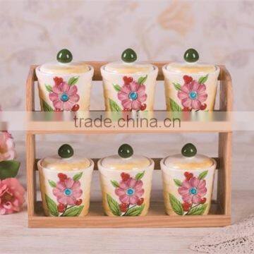 DFC Ceramic Material Antique 6 PCs Canister Jar Set with Wooden Stand