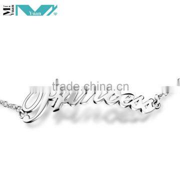 New Design Shiny Charm 925 Silver Chain Letter "Pricess" Bangle Bracelet