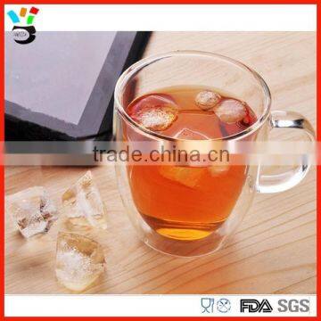 16oz drinking double wall glass cup with handle