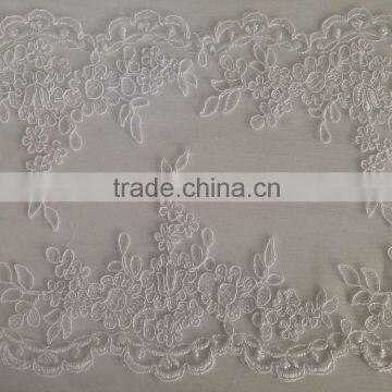 White floral embroidered tulle lace fabric design SBL81587C
