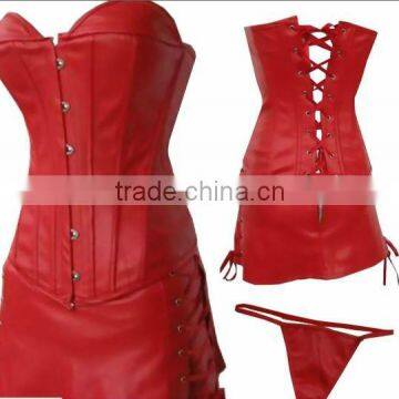 3PCS Red Leather Corset For Women