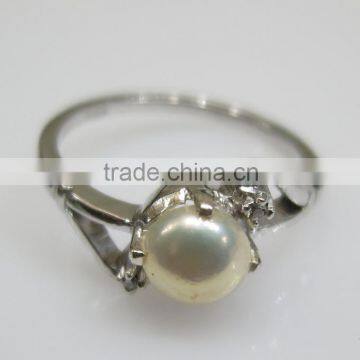 Sterling Silver Ring With Pearl & Diamond 2pc Natural Nontreated