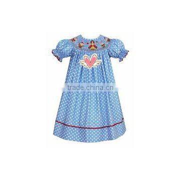 Girls fancy dress girls kids periwinkle blue dotted smocked bishop dress stylish dress