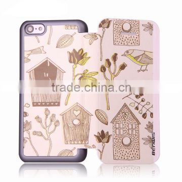 PU flip cover with carton picture printed for iphone 5c