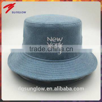 Washed jean bucket hat hunting fishing cap with custom embroidery