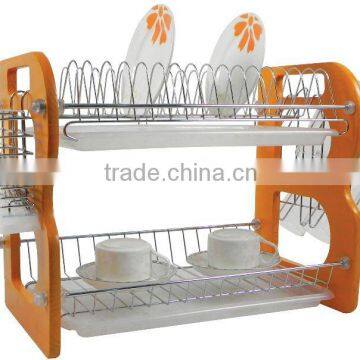 wire dish rack with B shaple wooden side