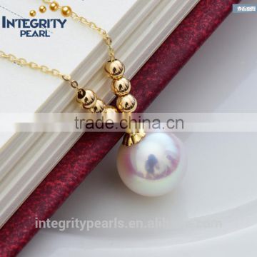 8-8.5mm AAA natural real akoya 18K gold pearl pendant, shell pearl pendant, yellow gold pearl pendant