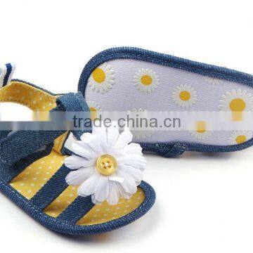 XIAOLIUBAO Beautiful Flower Design Denim Material Soft Sole Baby Girl Sandals Shoes photo-6