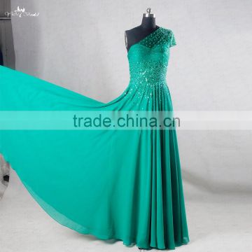 RSE730 One Shoulder Sequin Beaded Japanese Long Emerald Green Prom Dress