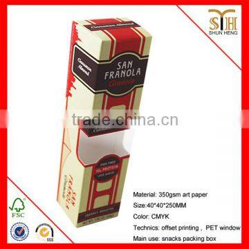 350gsm art paper snack box with pvc window