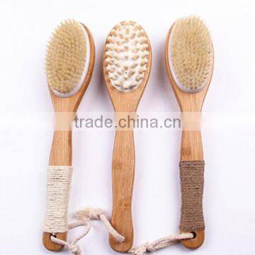 Bath & Shower Massage Natural Bristle Brush Two-Sided Bamboo Handle