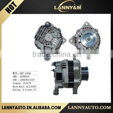 Hot sale car alternator for Scania truck 24V 100A PULLER:8 GROOVE:72 A4TR5191 A004TR5191ZP 1516176 ALT31092